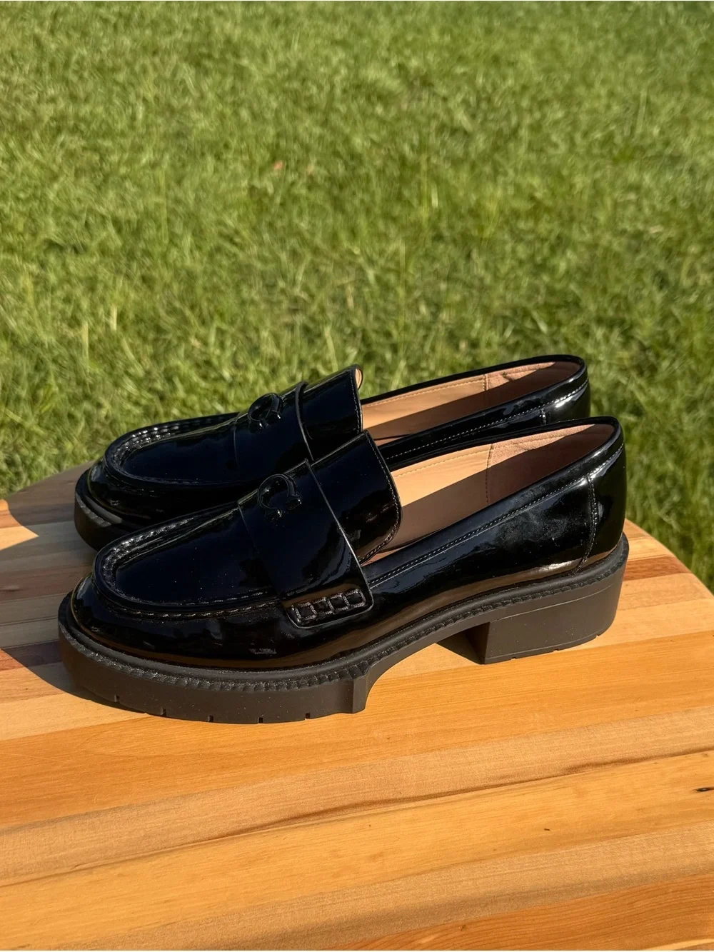 Ladies Coach Black Patent Leather Platform Loafers